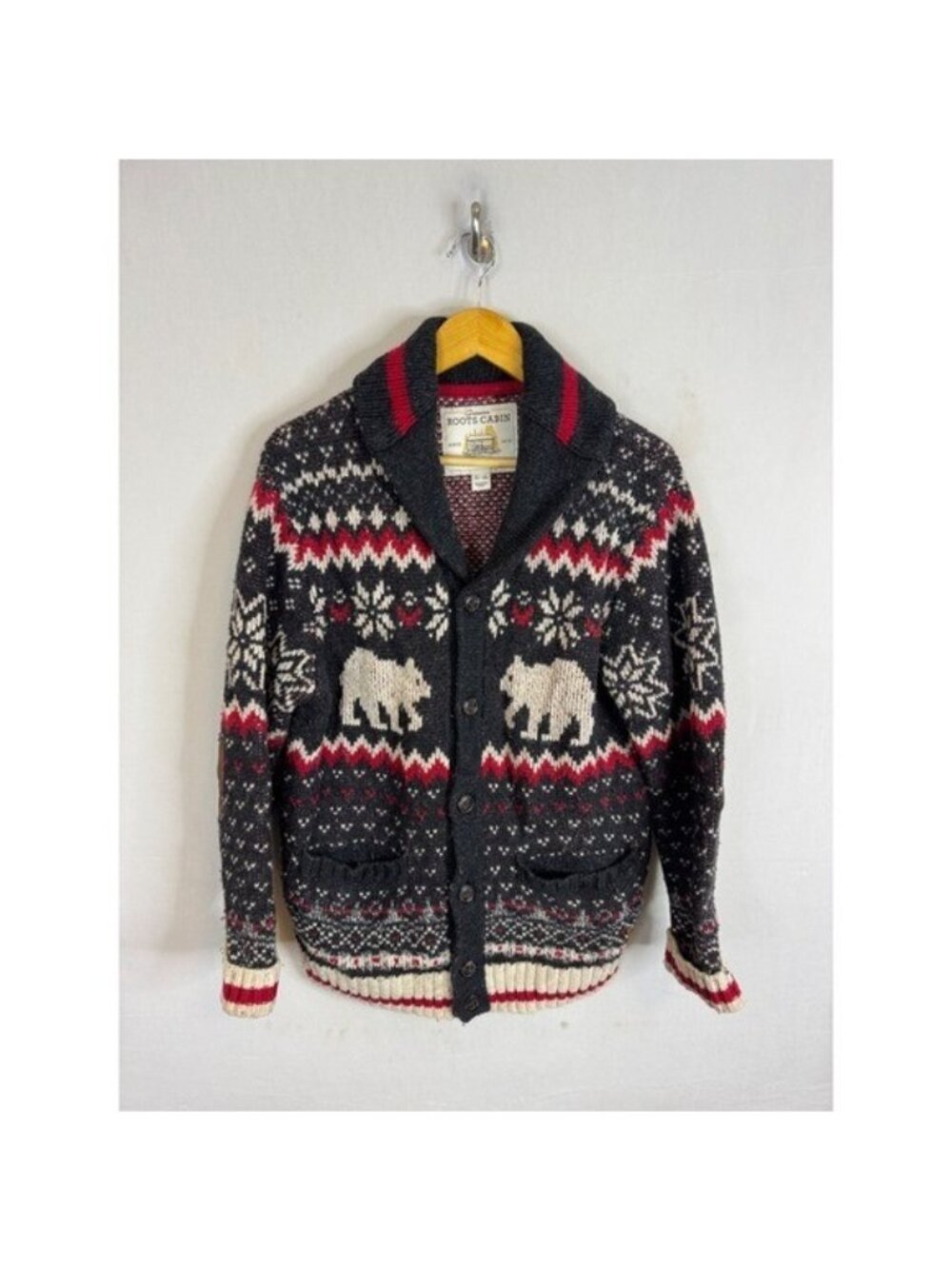 Roots Cabin 50 Years Polar Bear Fair Isle Shawl Cardigan Mens M Womens L